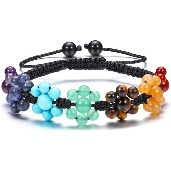 7 Flower Healing Crystals Yoga Stone Bead Chakra Relax Bracelet for Womens Mens - Picture 1 of 7